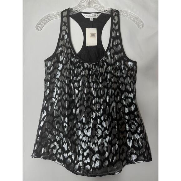 TRINA TURK 100% Silk metallic print tank top size XS NWT Futuristic chrome - Picture 1 of 6